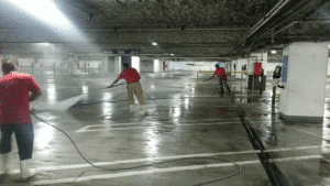 The Area's Top Provider Of Quality Parking Garage Cleaning & Maintenance Services. Parking Garages should be cleaned in the Northeast at least once a year, and in high traffic garages twice a year, due to the salts and other contaminants that get into the garage surfaces. They eventually get absorbed into the concrete parking surfaces and soon will cause the rebar to rot out. When this happens the concrete begins to leak,crack and in the worse case scenario the garage itself can be condemned. We use state of the art hot and cold water powerwashing machines ranging up to 4000 PSI with up to 200+ degree water, surface machines and any cleaning solutions needed for all parking garage cleaning. Our knowledgeable staff is experienced on how to lighten or when possible remove stains completely. Each Parking Garage cleaning is approached based upon the existing conditions, and we will use the correct products and methods specific to your facility's cleaning and maintenance requirements.