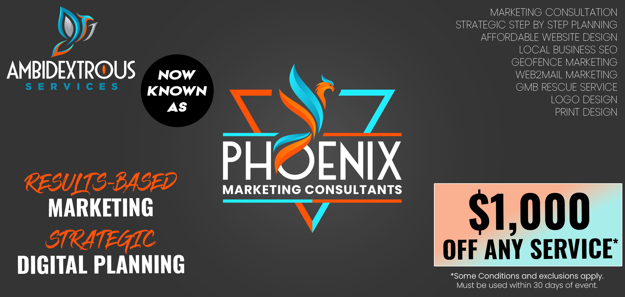 Discount with Phoenix Marketing Consultants, formerly Ambidextrous Services