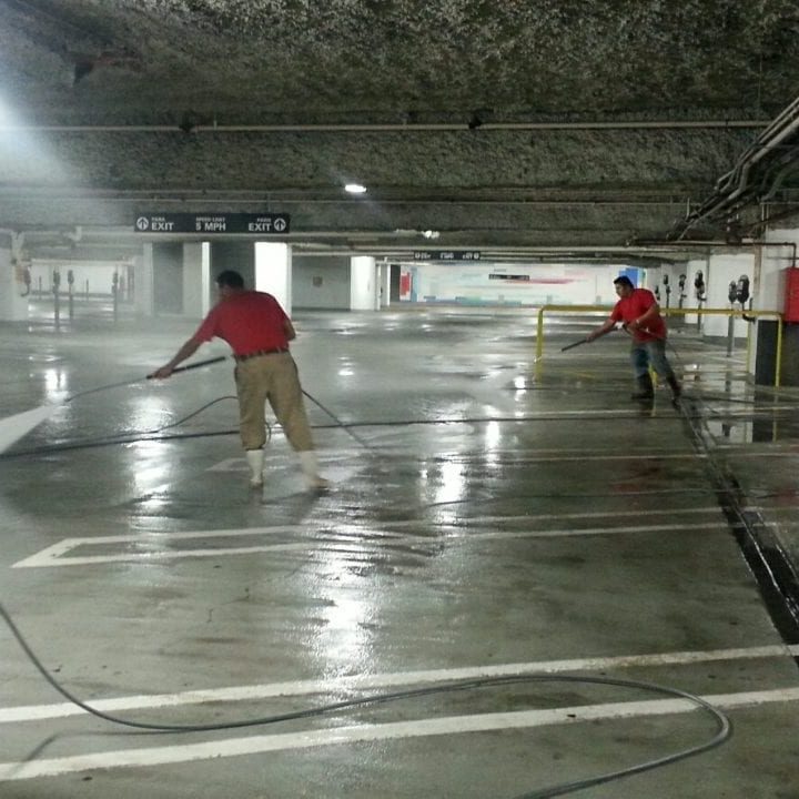 The Area's Top Provider Of Quality Parking Garage Cleaning & Maintenance Services. Parking Garages should be cleaned in the Northeast at least once a year, and in high traffic garages twice a year, due to the salts and other contaminants that get into the garage surfaces. They eventually get absorbed into the concrete parking surfaces and soon will cause the rebar to rot out. When this happens the concrete begins to leak,crack and in the worse case scenario the garage itself can be condemned. We use state of the art hot and cold water powerwashing machines ranging up to 4000 PSI with up to 200+ degree water, surface machines and any cleaning solutions needed for all parking garage cleaning. Our knowledgeable staff is experienced on how to lighten or when possible remove stains completely. Each Parking Garage cleaning is approached based upon the existing conditions, and we will use the correct products and methods specific to your facility's cleaning and maintenance requirements.