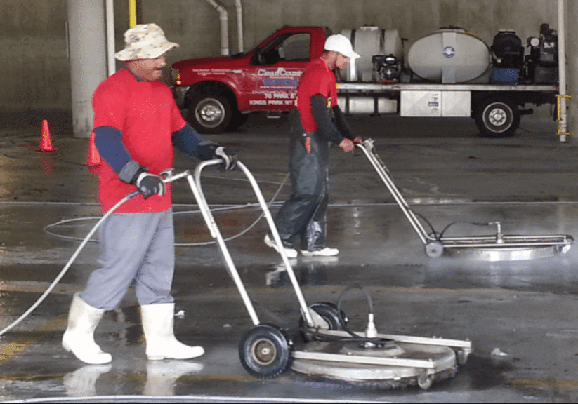 The Area's Top Provider Of Quality Parking Garage Cleaning & Maintenance Services. Parking Garages should be cleaned in the Northeast at least once a year, and in high traffic garages twice a year, due to the salts and other contaminants that get into the garage surfaces. They eventually get absorbed into the concrete parking surfaces and soon will cause the rebar to rot out. When this happens the concrete begins to leak,crack and in the worse case scenario the garage itself can be condemned. We use state of the art hot and cold water powerwashing machines ranging up to 4000 PSI with up to 200+ degree water, surface machines and any cleaning solutions needed for all parking garage cleaning. Our knowledgeable staff is experienced on how to lighten or when possible remove stains completely. Each Parking Garage cleaning is approached based upon the existing conditions, and we will use the correct products and methods specific to your facility's cleaning and maintenance requirements.
